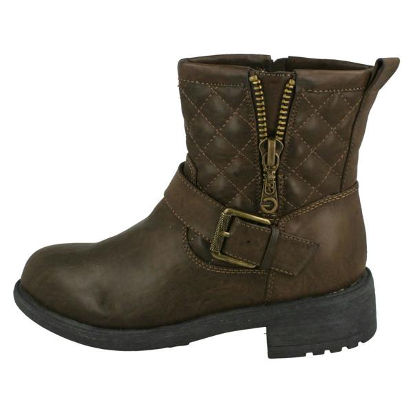 Spot On Ladies Spot On Mid Heel Quilted Biker Boots