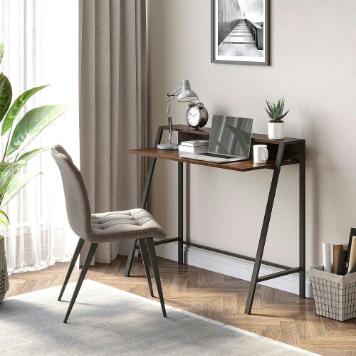 Wyld Haus Lune 100cm Rustic Brown Compact Writing Desk With Integrated Storage Shelves