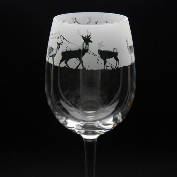 Glyptic Glass Art Stag Crystal Wine Glass - Hand Etched/Engraved Gift