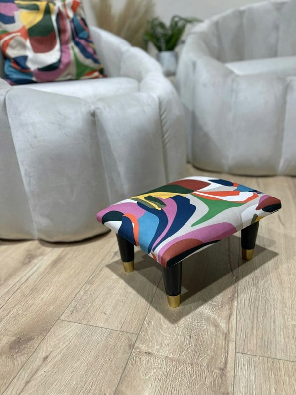 ISTOOLS Small Multi-Colour Footrest Pouffe – Handmade Velvet Footstool UK