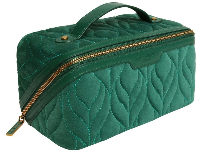 Alice Wheeler Velvet Beauty Train Case – Travel Cosmetic Organiser with Gold Zip – 24 x 12 x 12 cm
