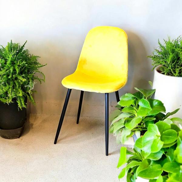 YELLOW FABRIC CHAIR BLACK METAL LEGS
