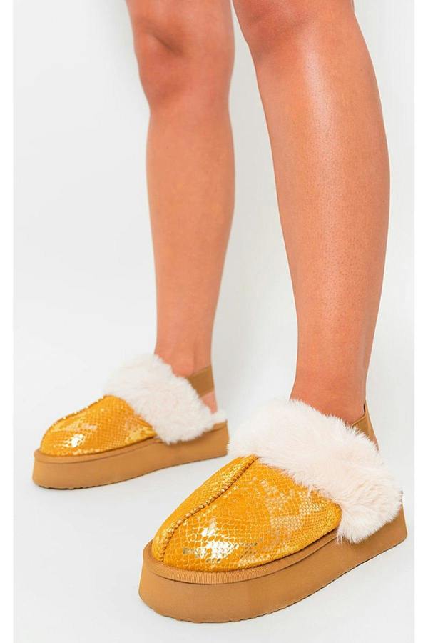 Noelle Sequin Faux Fur-cuff Back Strap Boots - Camel