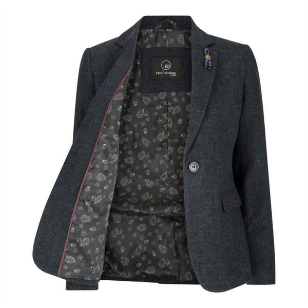 TruClothing Womens Tweed 1920s Herringbone Navy Blazer