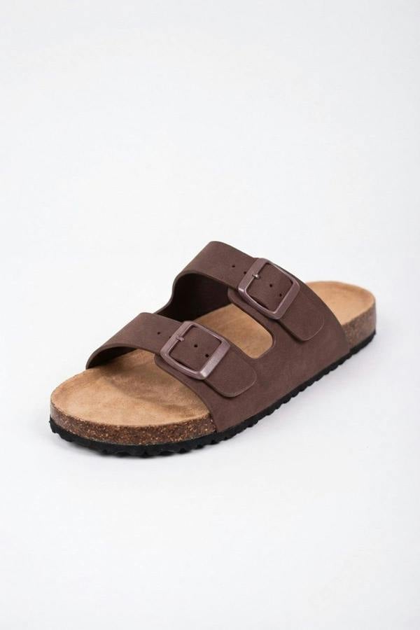 Harper Womens Double Buckle Cork Slide Sandals - LIGHT BROWN