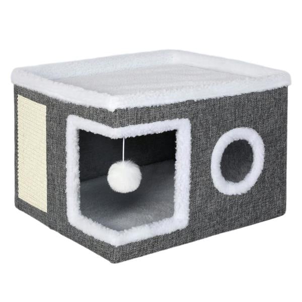 Skylos Cat House Indoor Cat Cave with Scratch Pad Fluffy Ball Cat Bed Pet House