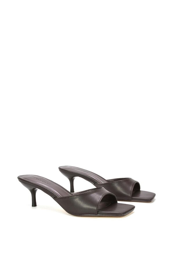 XY LONDON Square Toe Kitten Heel Slip On Heeled Sandal Mules