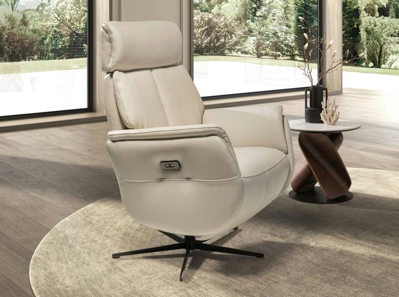 Angel Cerdá Swivel recliner armchair in pearl grey leather 5243