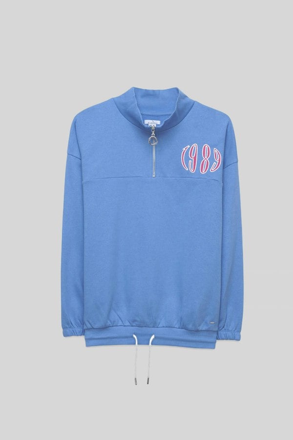 ENORSIA Half Zip High Neck Embroidery Sweatshirt