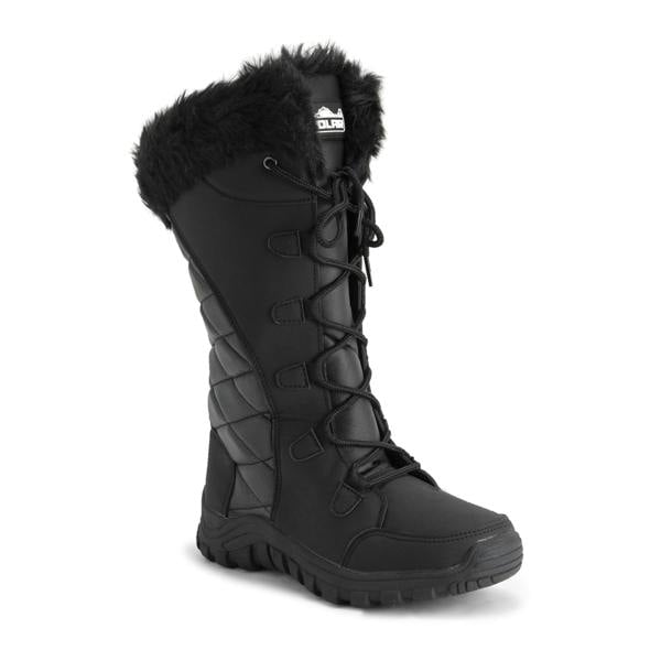 VIVA Women's Quilted Lace Up Waterproof Black Outdoor Cuff Snow Rain Boot
