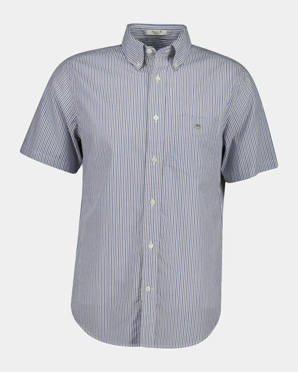 GANT Mens Regular Fit Poplin Stripe Short Sleeve Shirt - 260 Faded Taupe | CHO | Designer Mens Short Sleeve Shirts