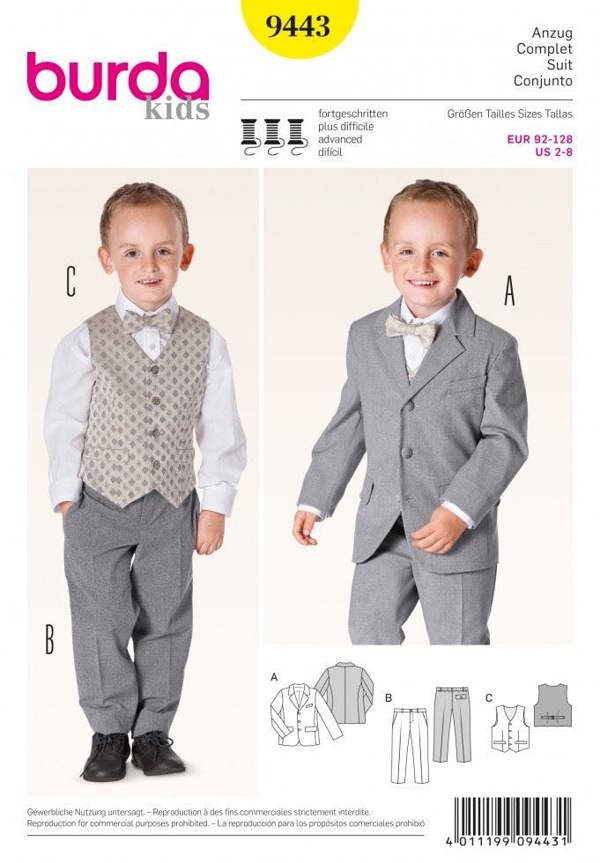 Burda Sewing Pattern 9443 Waistcoats, Jackets, Trousers and Suits For Kids and Babies, Ages: 2-8 - Advanced