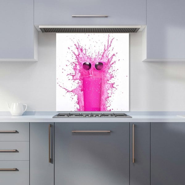 Warren Reed - Designer Pink Splashart Glass With Glasses Kitchen Splashback