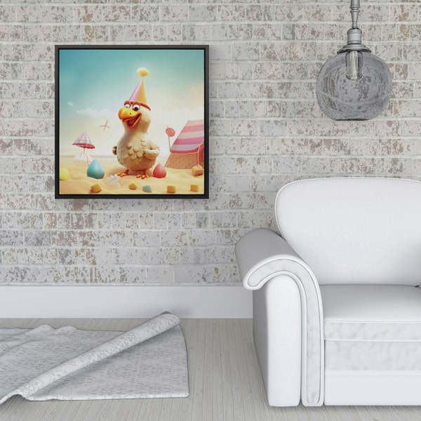 Warren Reed Funky Chicken On A Beach Holiday Framed Canvas