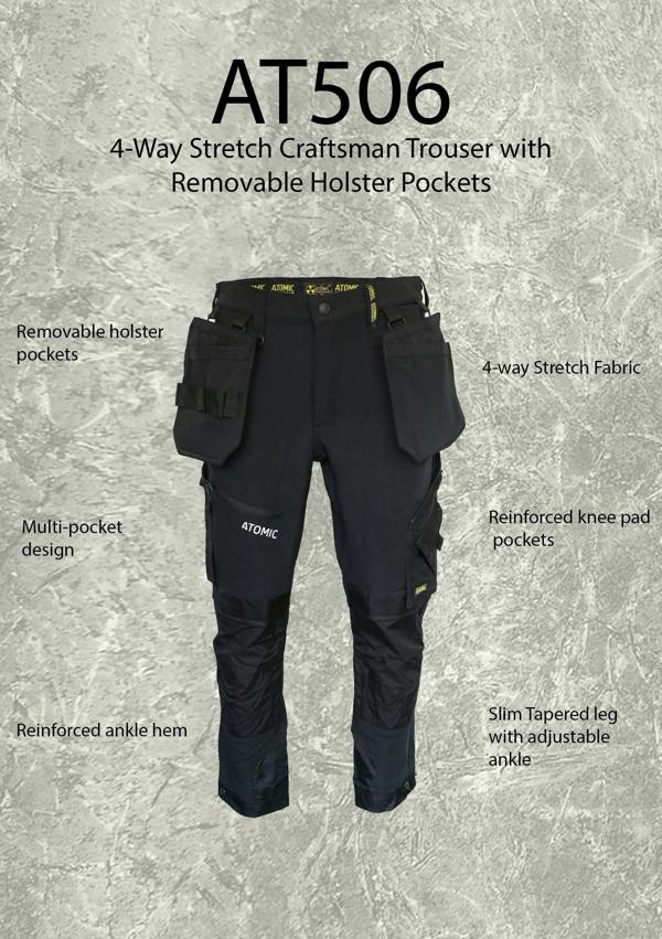 Slim Fit Stretch Work Trouser with Removable Holster Pockets - Hi-Vis Trousers