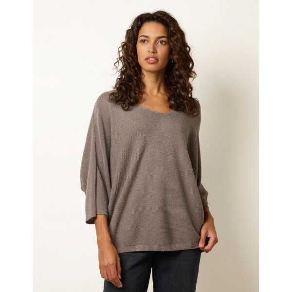 Blue Vanilla Metallic V Neck Knitted Ripple Jumper