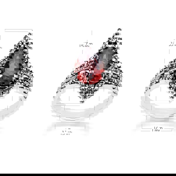 Gemondo Art Deco Style Pear Garnet & Marcasite Ring in Sterling Silver