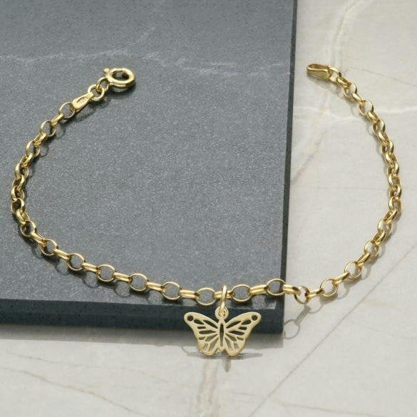 Christopher James of London 9ct Yellow Gold Plated Anklet With Choice of Ankle Chain & Butterfly Charm - Belcher