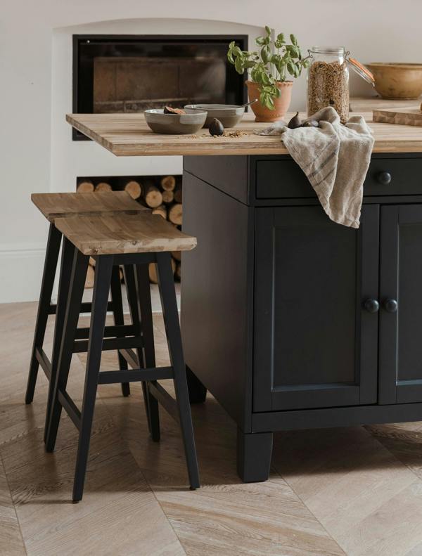 Statement Furniture Florence Wooden Bar Stool with Legs H65cm, Acacia Hardwood Rectangular Seat