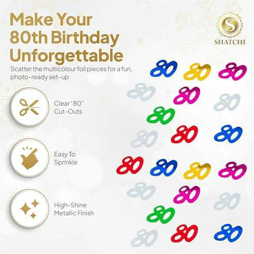 80th Birthday Confetti Multicolour Foil Metallic Party Decoration Pack Options for Table Styling image 4