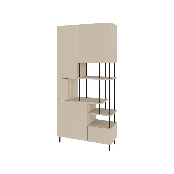 Decortie Modern Key Bookcase 5-Doors Storage Cabinet and Minimal Open Shelves Display Unit Metal Legs 84(W)x175(H)cm