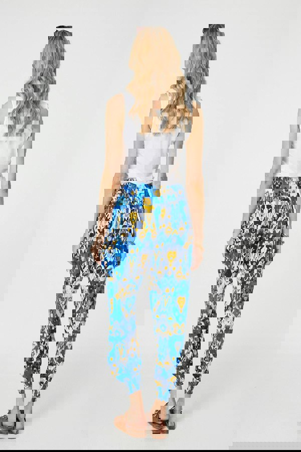 Blue | Printed High Waist Tapered Harem Pants