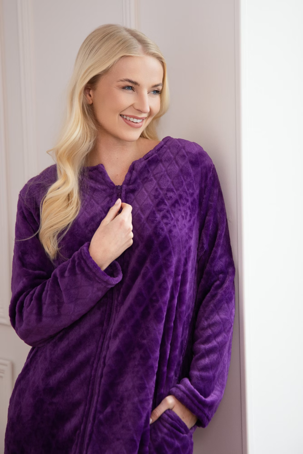 Camille Classic Supersoft Diamond Print Zip Up Housecoat