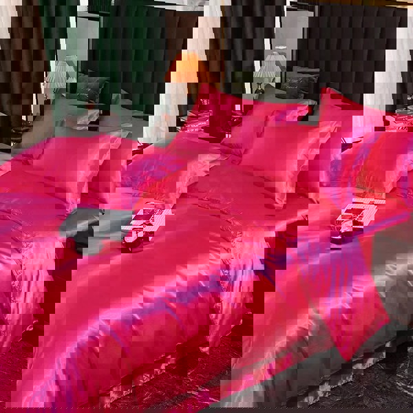 Anyhouz Anycozy Beddings Hot Pink AU Queen Size 3 Pcs High End Satin Smooth Duvet Cover Set Luxury Polyester Silky Soft Cozy Bedding Set