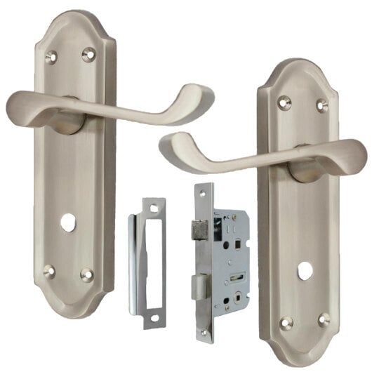 EDH Door Hardware Satin Nickel Door Handles - Askworth Internal Door Handles with Bathroom Sash