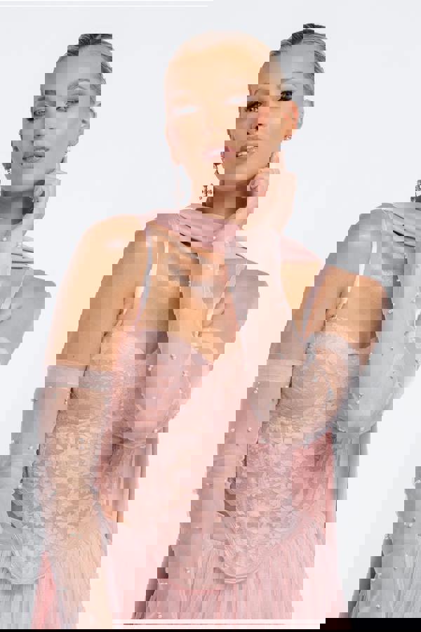 Embellished Fingerless Mesh Gloves AC13