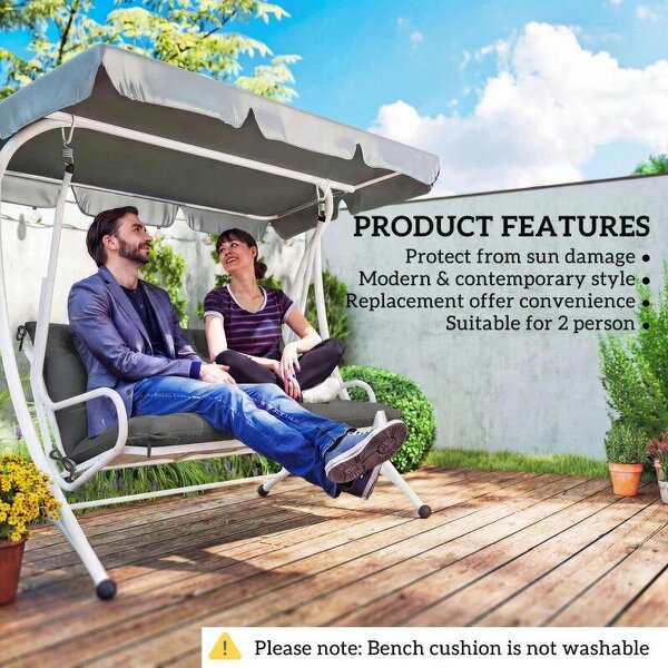Garden Bench Cushion, 2 Seater Swing Chair Cushion, Seat Pad with Ties for Indoor and Outdoor Use, 110 x 120 cm, Black