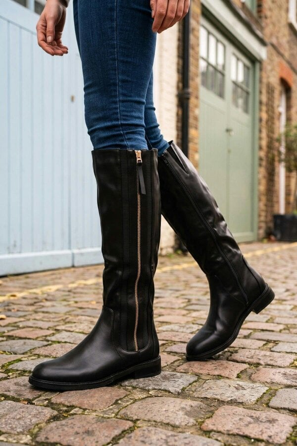 ikrush Ebba Gold Zip Knee High Riding Boots