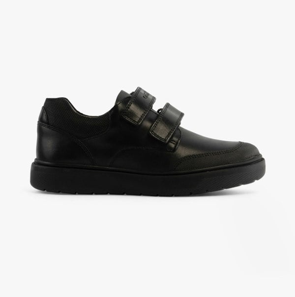 GEOX J RIDDOCK Boys Leather Touch Fasten School Shoes Black