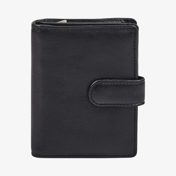 Miami medium zipped trifold ladies leather purse in black made from real leather