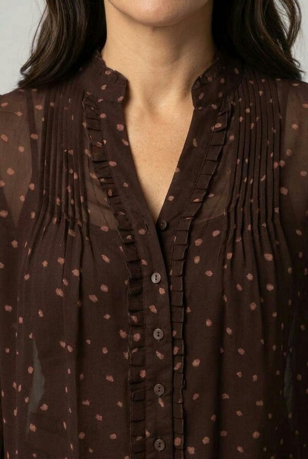 Izabel London Polka Dot Print Semi Sheer V-Neck Blouse