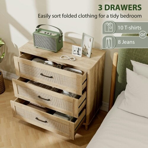 Wyld Haus Zima Wood Oak Finish 3 Drawer Storage Chest 76 cm Wide