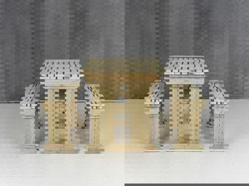 Aspen Rounded Picnic Table and Benches Set - Wooden Outdoor Dining Set for Gardens and Patios