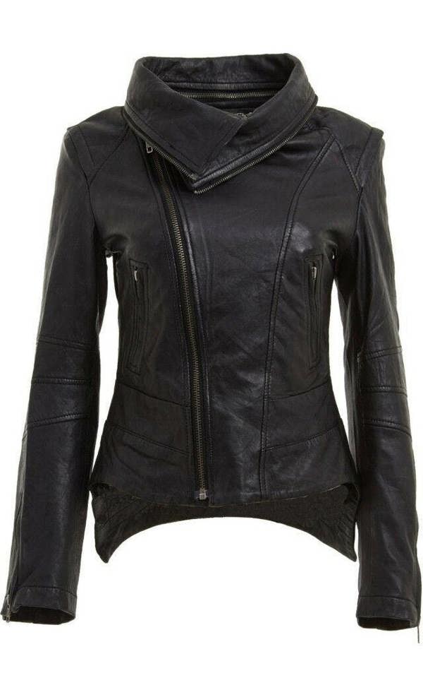 Infinity Leather Womens Detachable Collar Leather Biker Jacket-Rosario