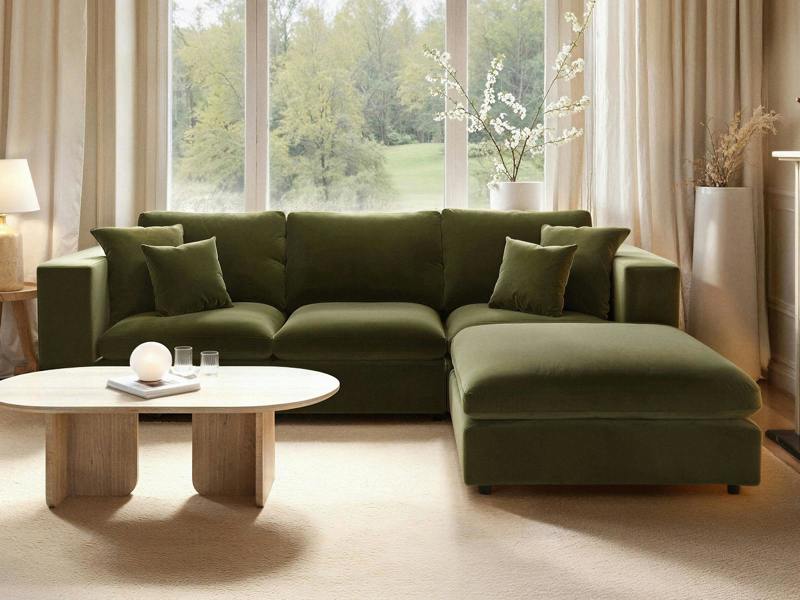 Asher 4 Seater Sofa with Reversible Footstool Khaki Green Velvet