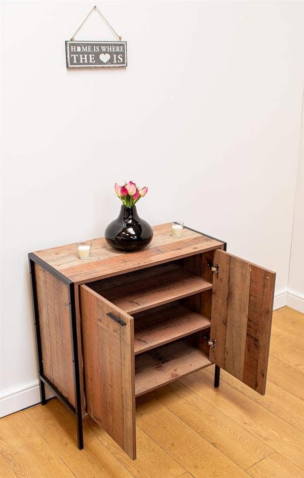 Timber Art Design Stretton Sideboard Storage Cupboard with 2 Doors Rustic Industrial Oak Effect