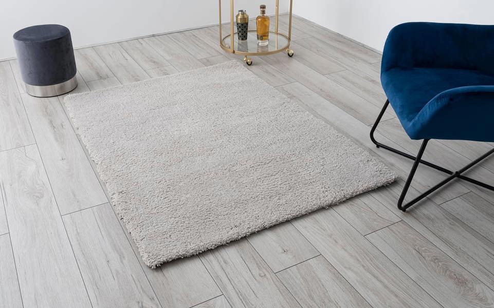 A.Unique Home Rome Shaggy Rug - 2.5cm Low Pile 1050GSM - Silver - 110x150cm