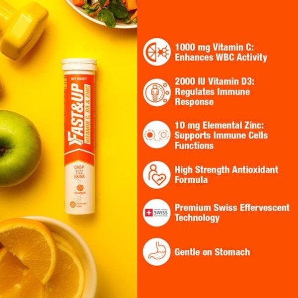 Vitamin C + D3 + Zinc Supplement - 3-in-1 Immune Support | Orange, Pack of 3