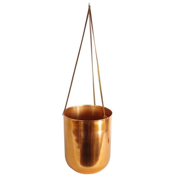 Leaf 60cm Hanging Copper Planter with Artificial Evergreen Fern Plant