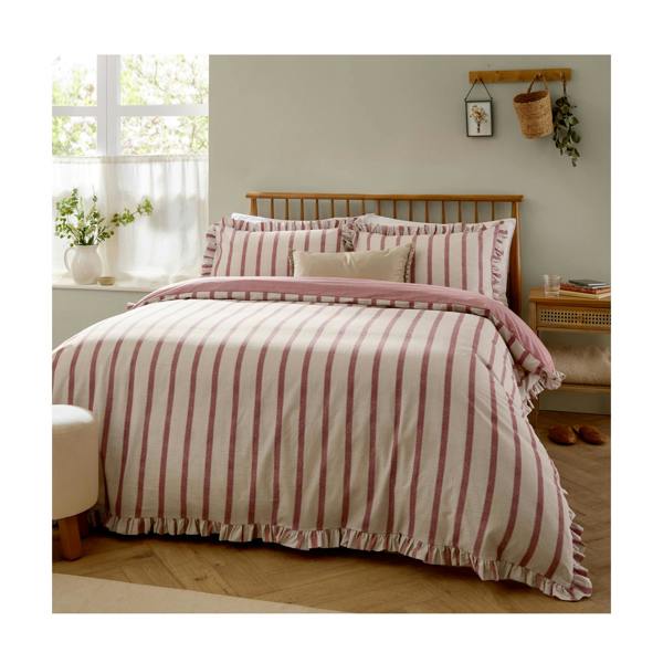 Wylder Connie Ruffles Striped Duvet Cover Set - Clay/Pink