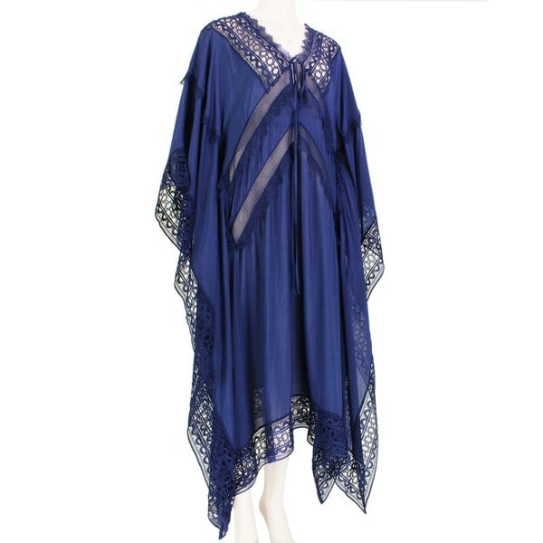 Self Portrait indigo blue sheer panelled floaty kaftan dress