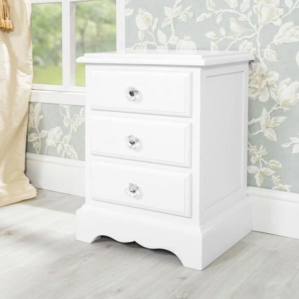 Statement Furniture Romance French Style Bedside Table with Crystal Handles Assembled