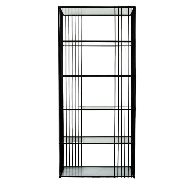 Wyld Haus Memphis Minimalist Black Metal Slim Shelving Unit With Glass Shelves