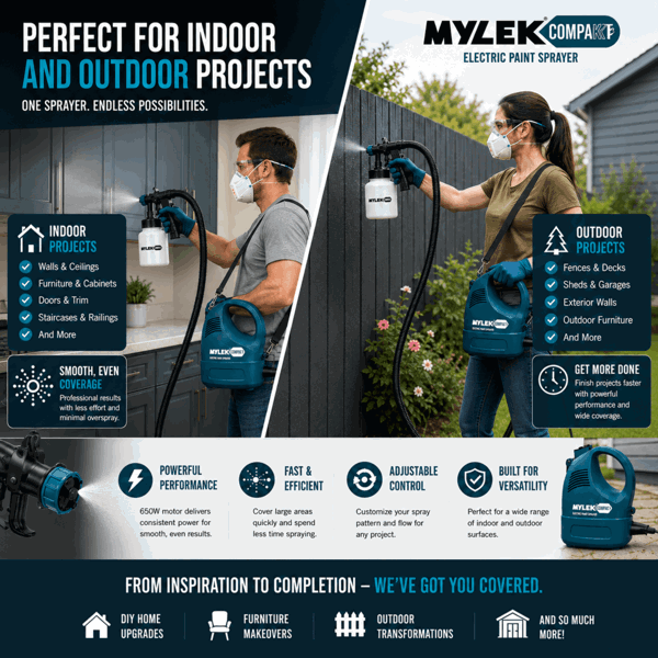 MYLEK Electric Paint Sprayer Gun Kit, Indoor & Outdoor 650W