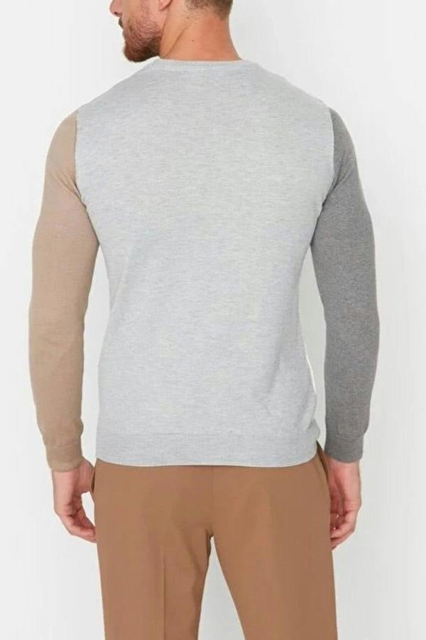 WOVCOR Crew Neck Color Block Knit Men's Sweater