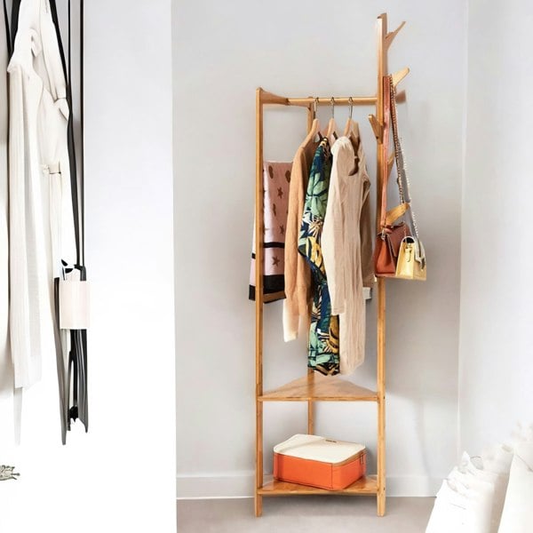 Rafaelo Mobilia Bamboo Coat Rack Stand With 2 Shelves